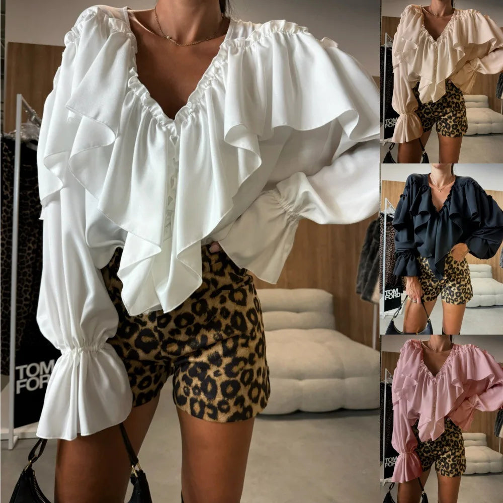 Bohemian  Ruffles Long Sleeves Oversize Shirts Tops