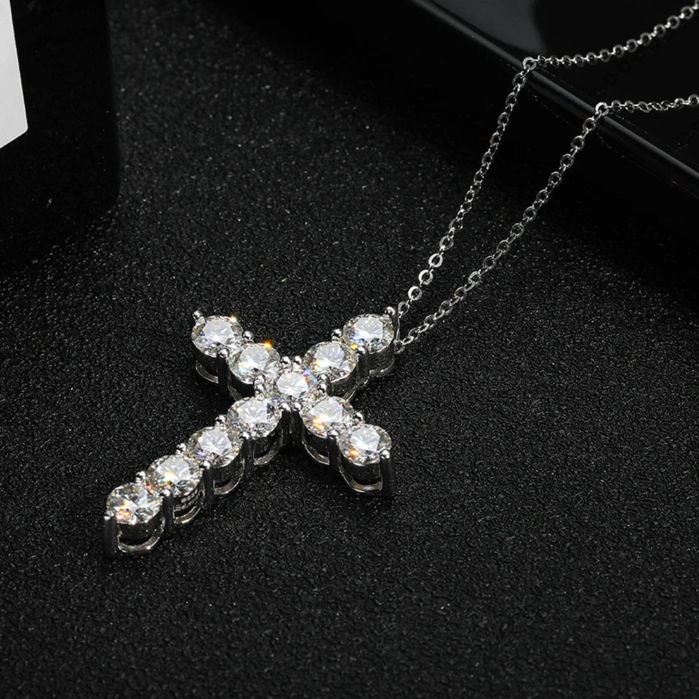 GRA Certified Flawless Moissanite Diamond 925 Sterling Silver Cross Pendant Necklace with Box Chain