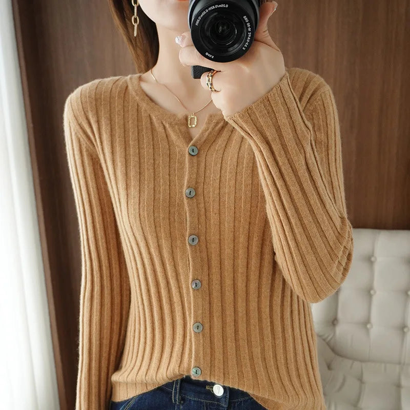 d Slim Fit O-neck Single Breasted  Cardigans