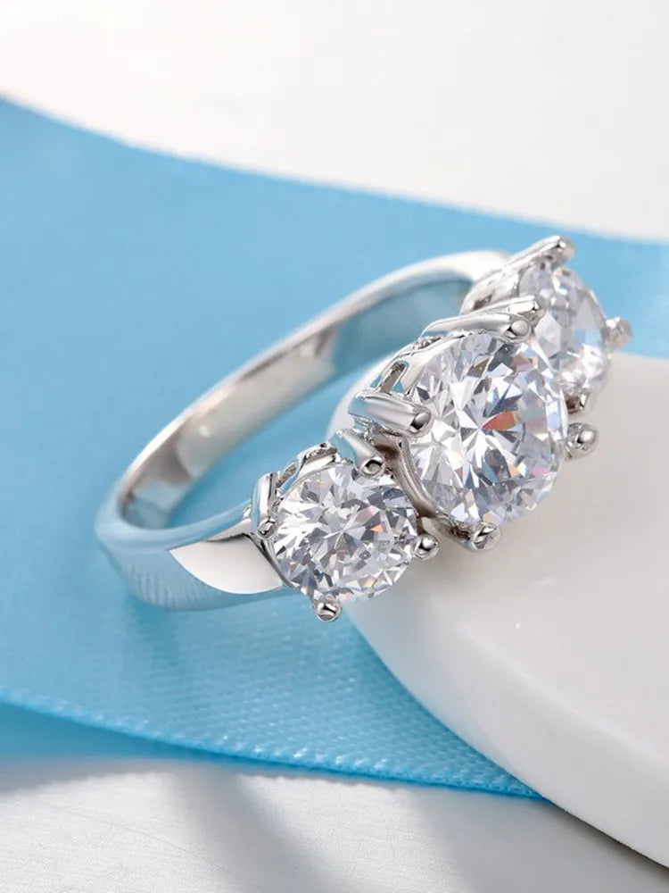 925 Sterling Silver 3 CZ Stone Prong Setting Band Ring