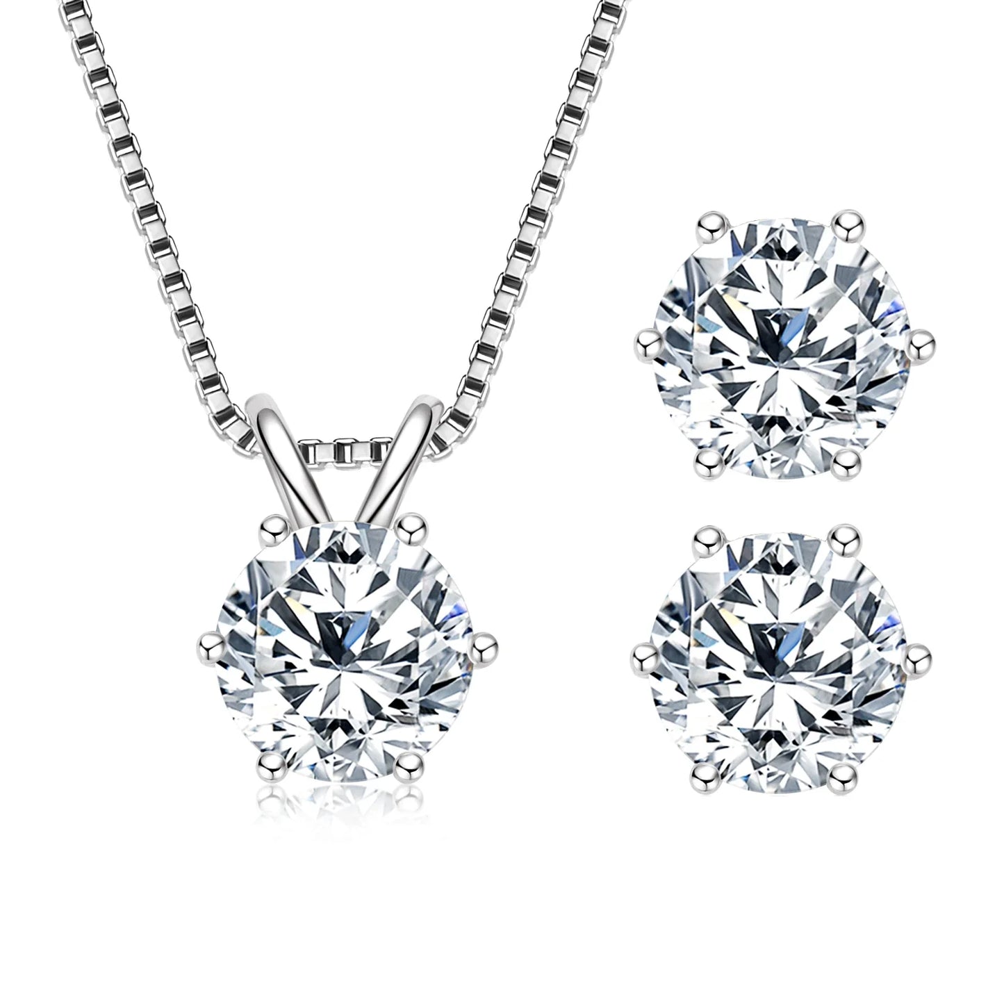 18K Gold Plated 3 Carat Flawless Moissanite Stud Earrings & Pendant Necklace Set