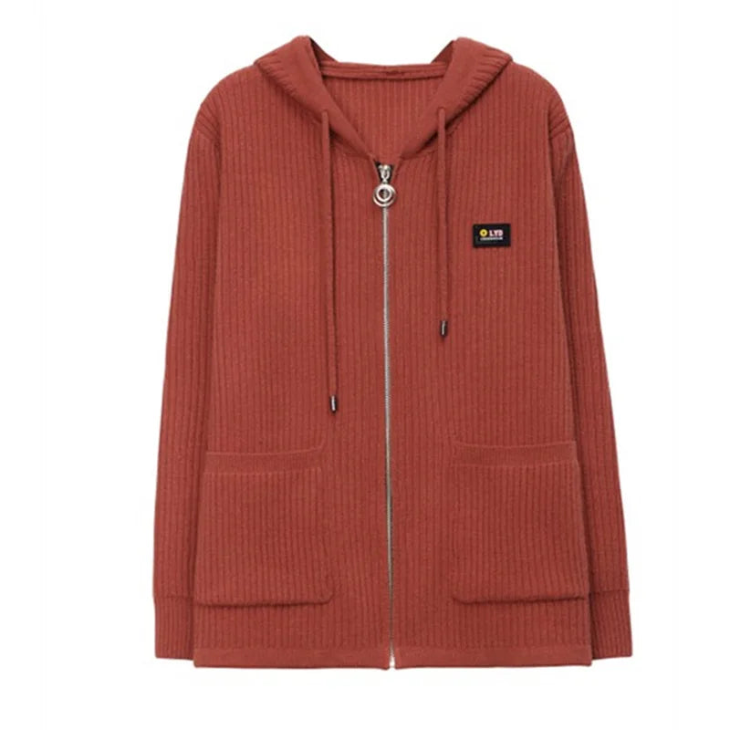 All season Hooded Knitted Cardigan with Pockets
