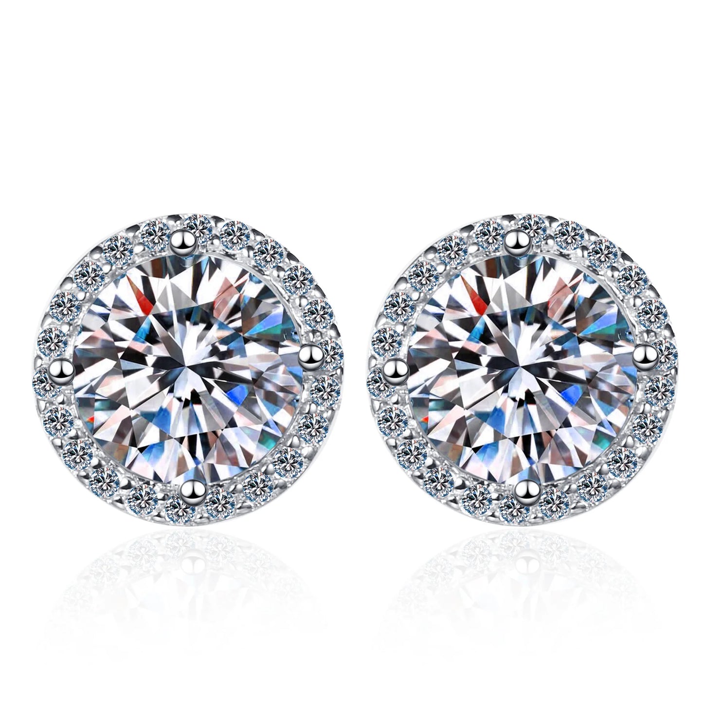 GRA Certified 1 Carat Moissanite 925 Sterling Silver Round Stud Earrings