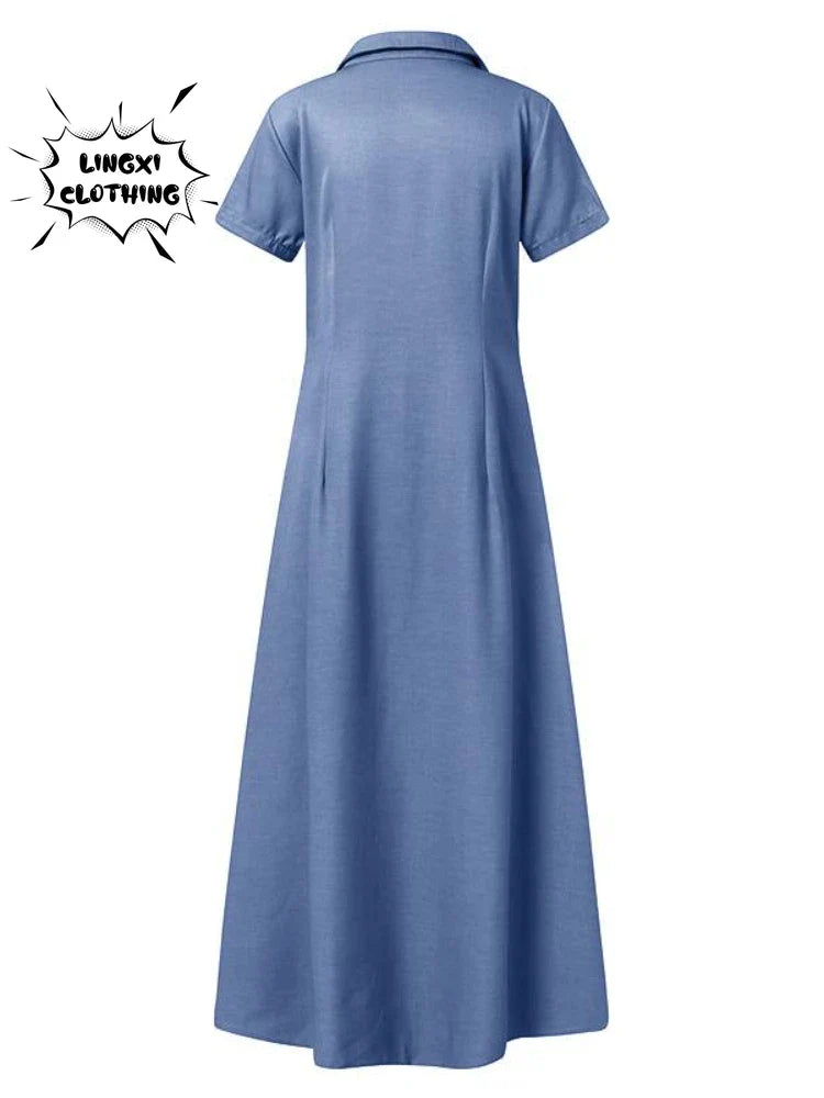 Denim Swing Dress with Long Dress with Pocket