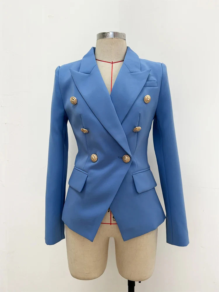 Designer Jacket-Blazer with Classic Slim Fitting Double Breasted & Lion Metal Buttons