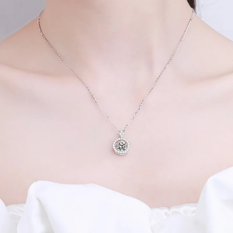 GRA Certified Moissanite Beating Heart Diamond Pendant, Necklace, Hoop Earrings Jewelry Set