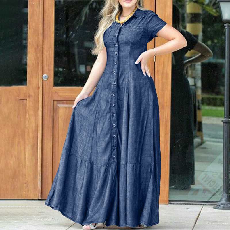 Denim Swing Dress with Long Dress with Pocket