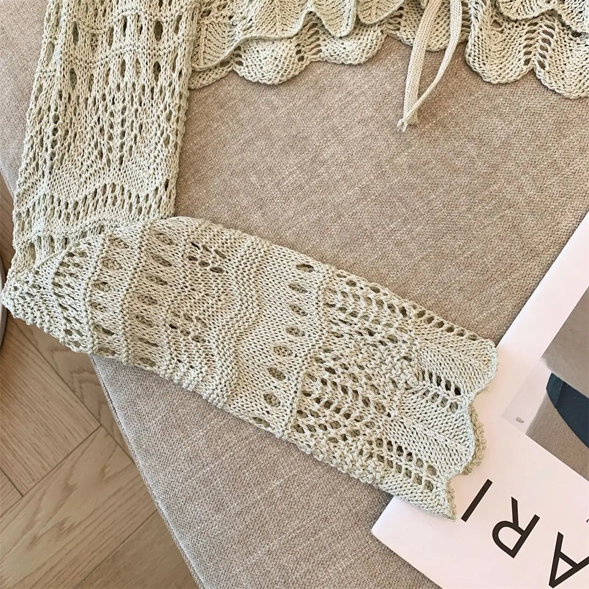 Casual Comfort Crochet  Short Top  Knitted Cardigan with Long Sleeves