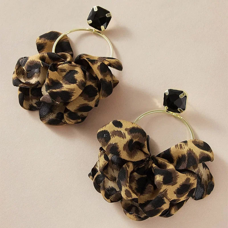 Leopard Print Fabric Art Drop Earrings
