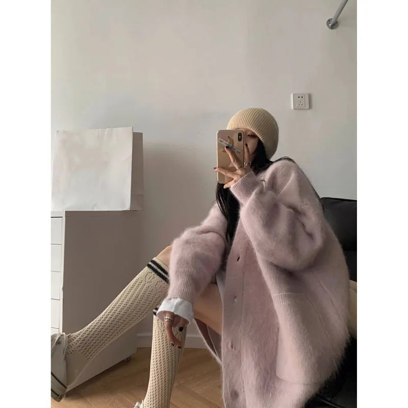 Warm Faux Mink & Wool Knit Cardigan