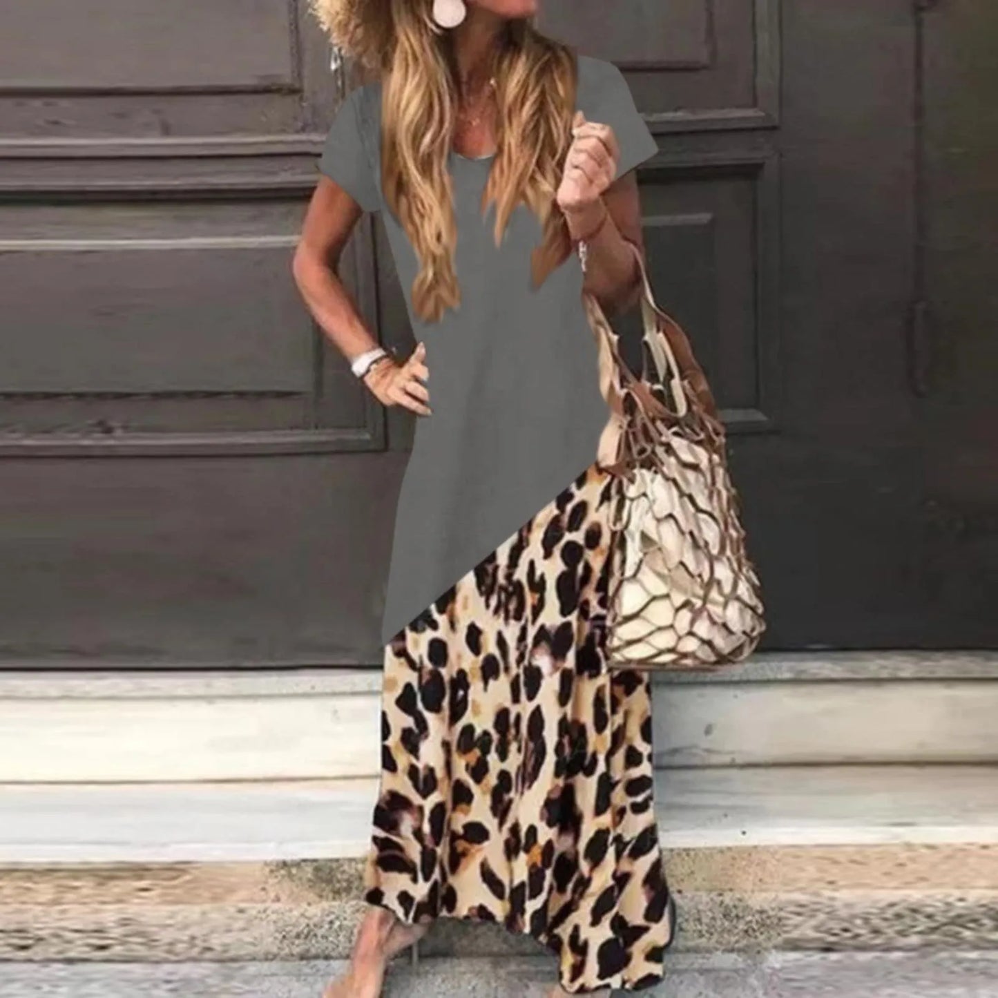 Trendsetter Colorblock Leopard Print Maxi Dress