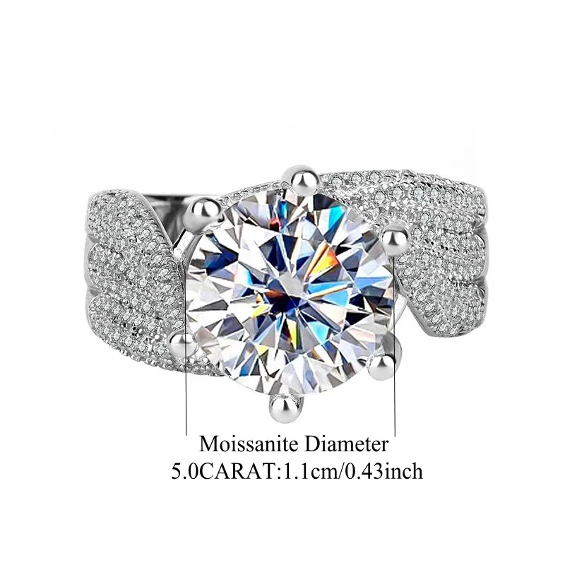 Brilliant 5 Carat Flawless D Color Moissanite Lab Grown Diamond Ring