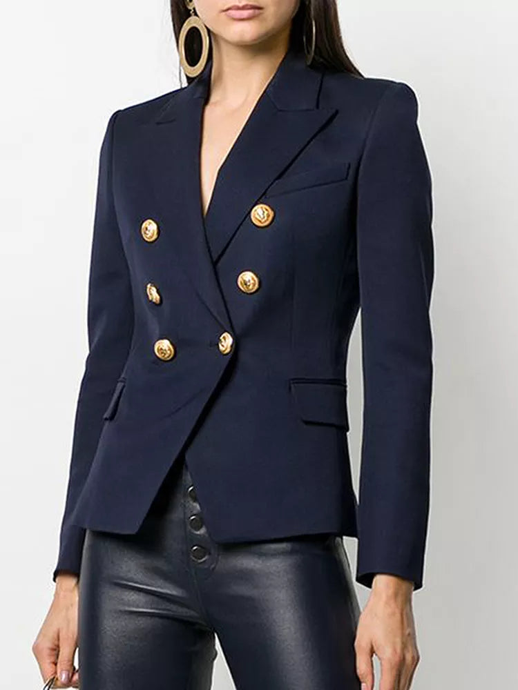 Blue Classic Slim Design Jacket with Gold  Lion Buttons