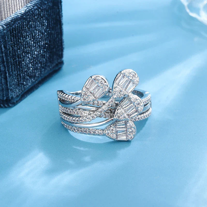 925 Silver Plated Luxury Bold Big Wedding Ring