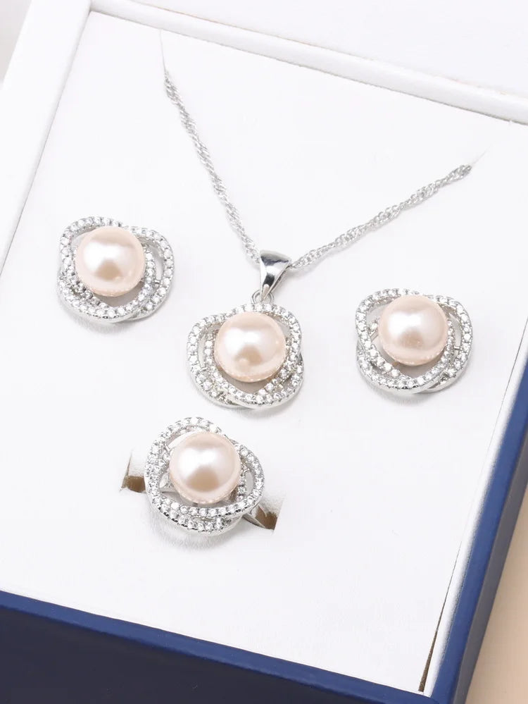 Real Freshwater Natural Pearl Jewelry Set - Necklace, Earring, Ring