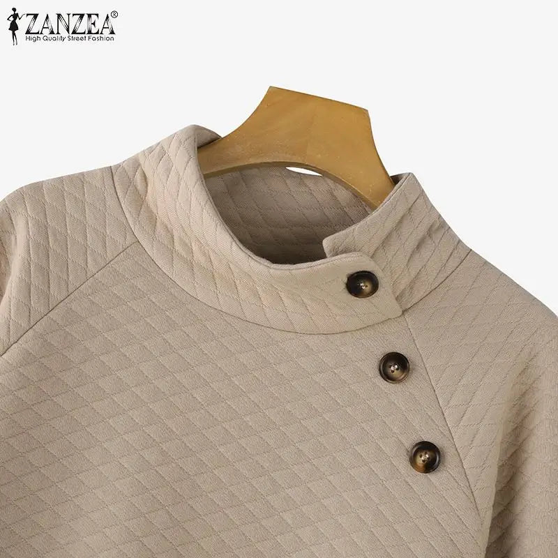 Casual Loose Sweatshirts Stand CollarHoodies Pullover with  Long Sleeve