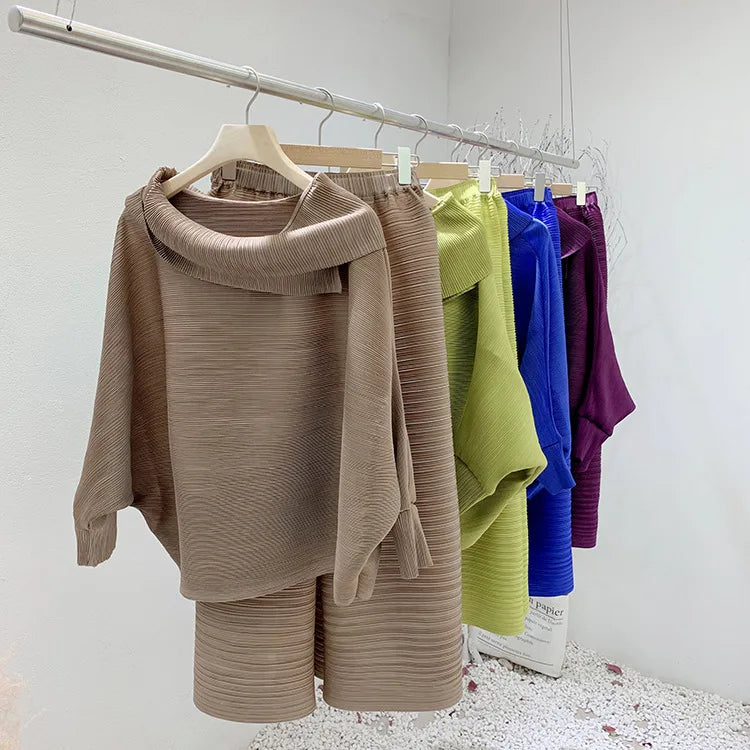 Perfected Charm Batwing Sleeve Top and Wide Leg Trousers Matching Set