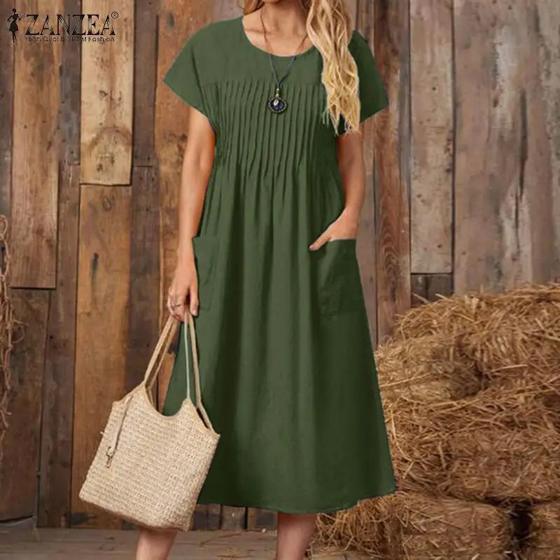 Styling Secret Short Sleeve Pleated Midi Dress