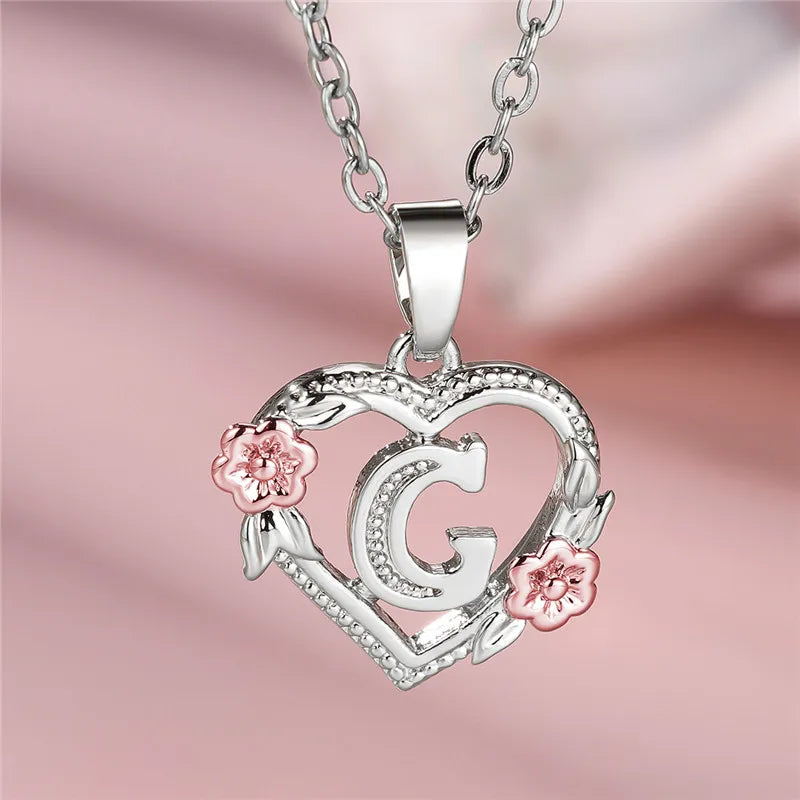 Personal A-Z Letter Flower Pendant Necklace