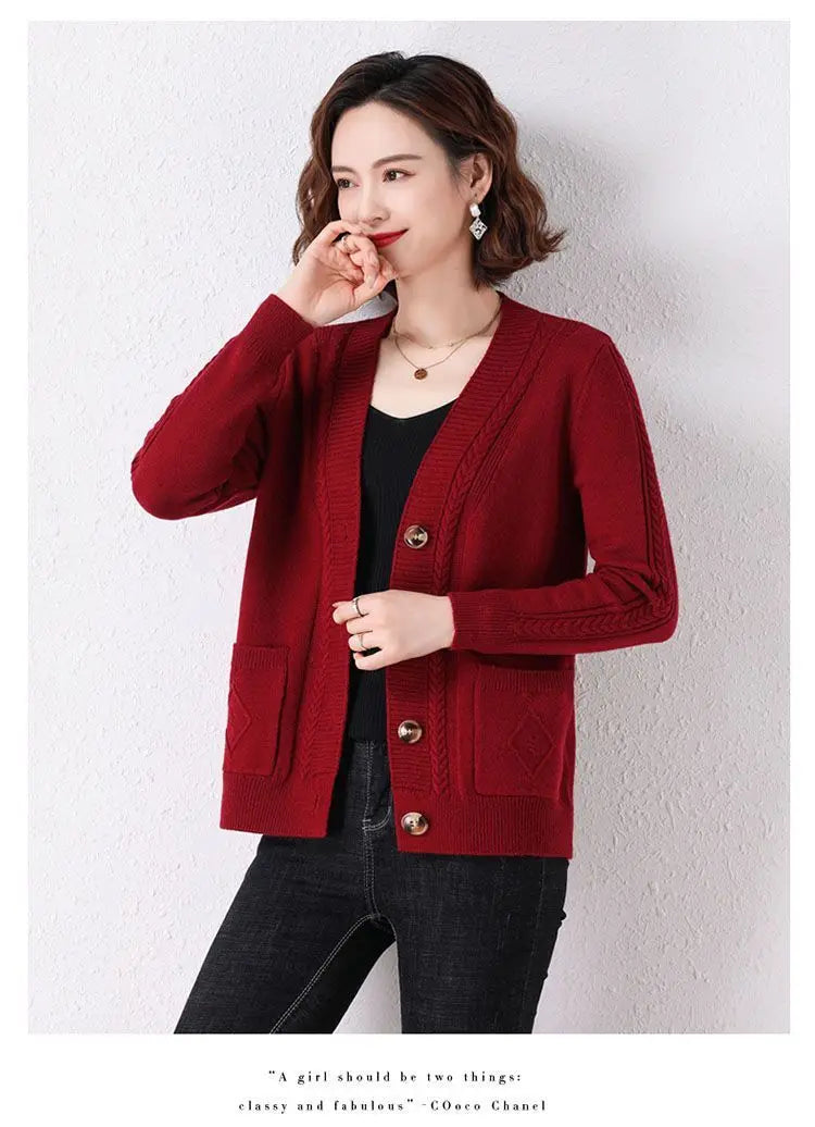 New Vintage  Button Cardigans Sweaters Coat with  Long Sleeve
