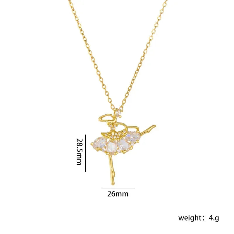 Colorful Zircon Ballerina Girl Pendant Necklace