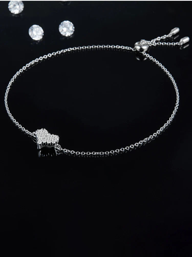 Sterling Silver Heart Shaped Pendant & Earring Moissanite Lab Diamonds Set