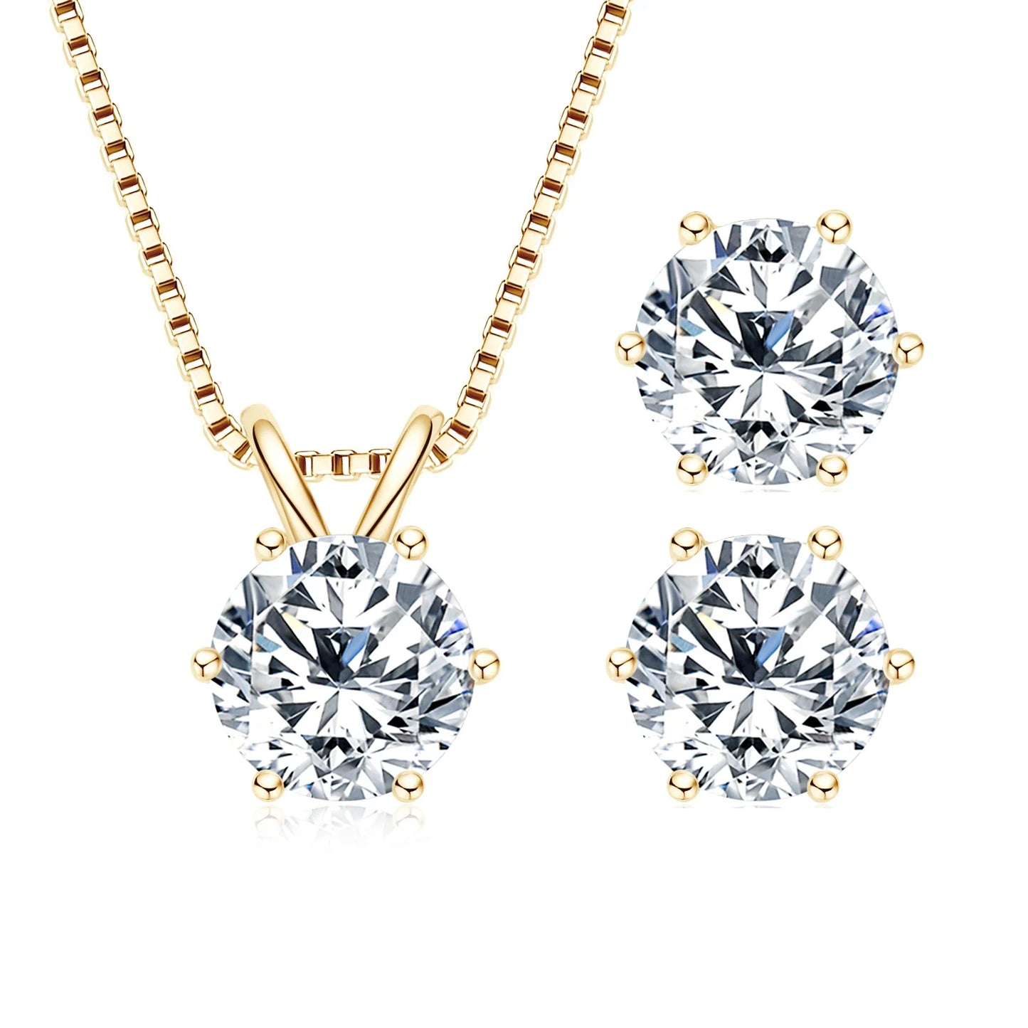 18K Gold Plated 3 Carat Flawless Moissanite Stud Earrings & Pendant Necklace Set