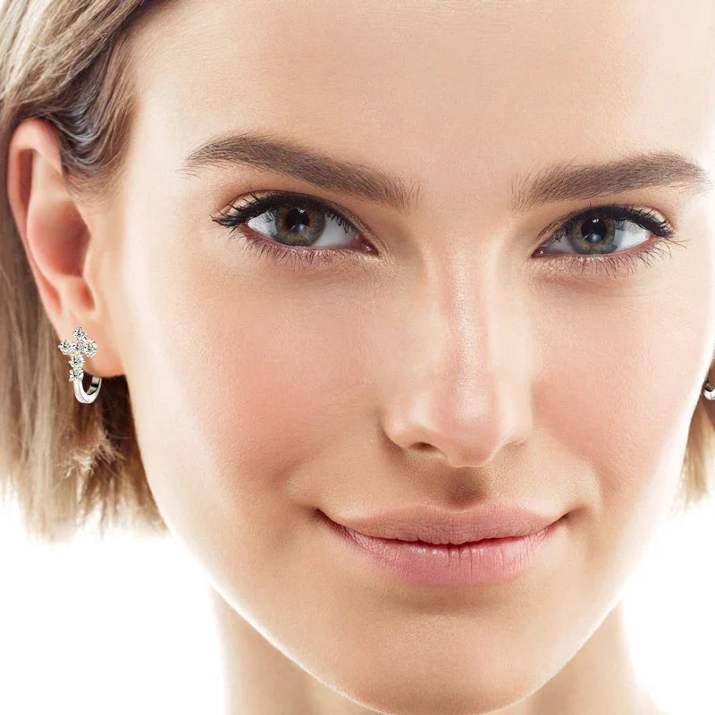 GRA Certified Flawless D Color Moissanite Diamond 925 Sterling Silver U-shaped 2.4 CTTW Carat Cross Earrings.