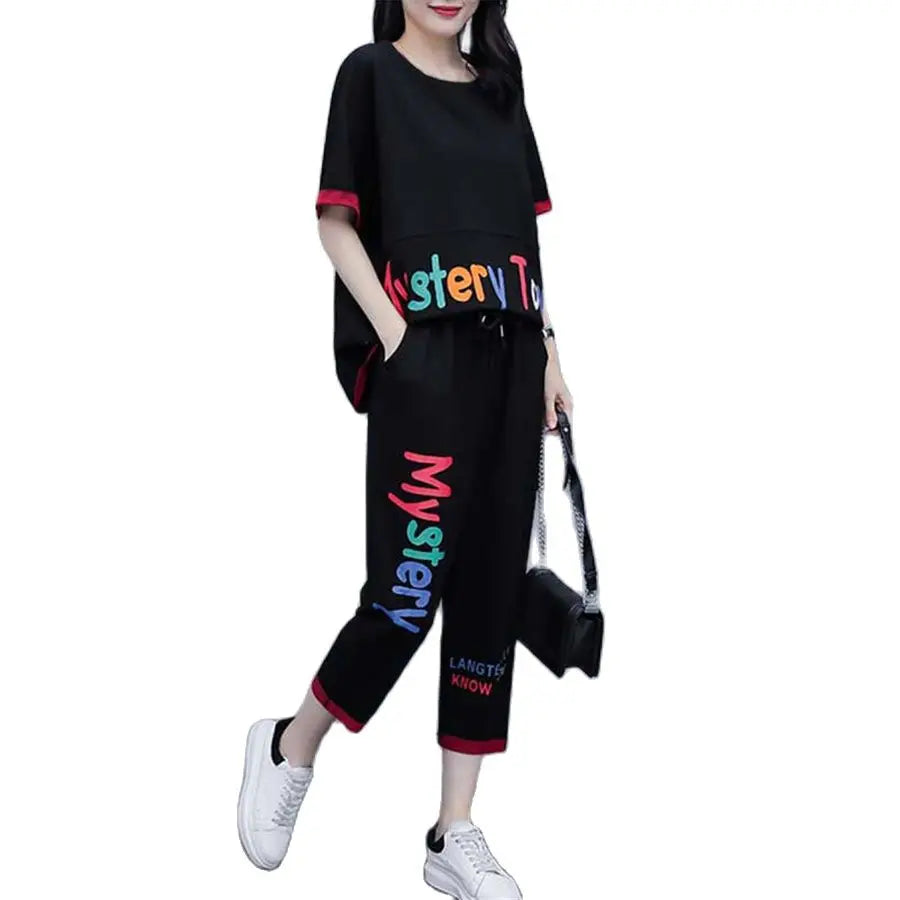 Korean Fashion Loose Short Sleeve Top & Pants 2 Piece Set