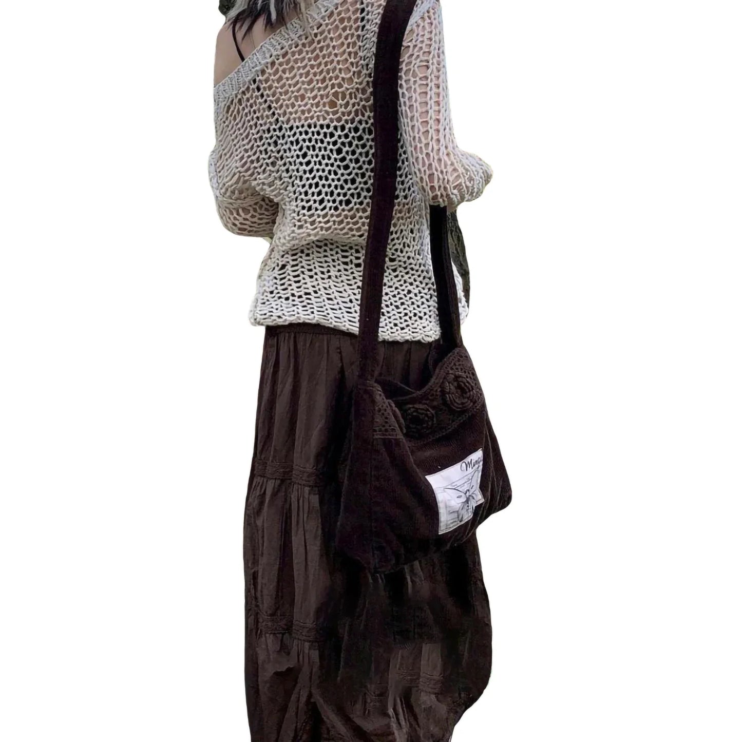 Retro Brown Ruffle Long  Skirts