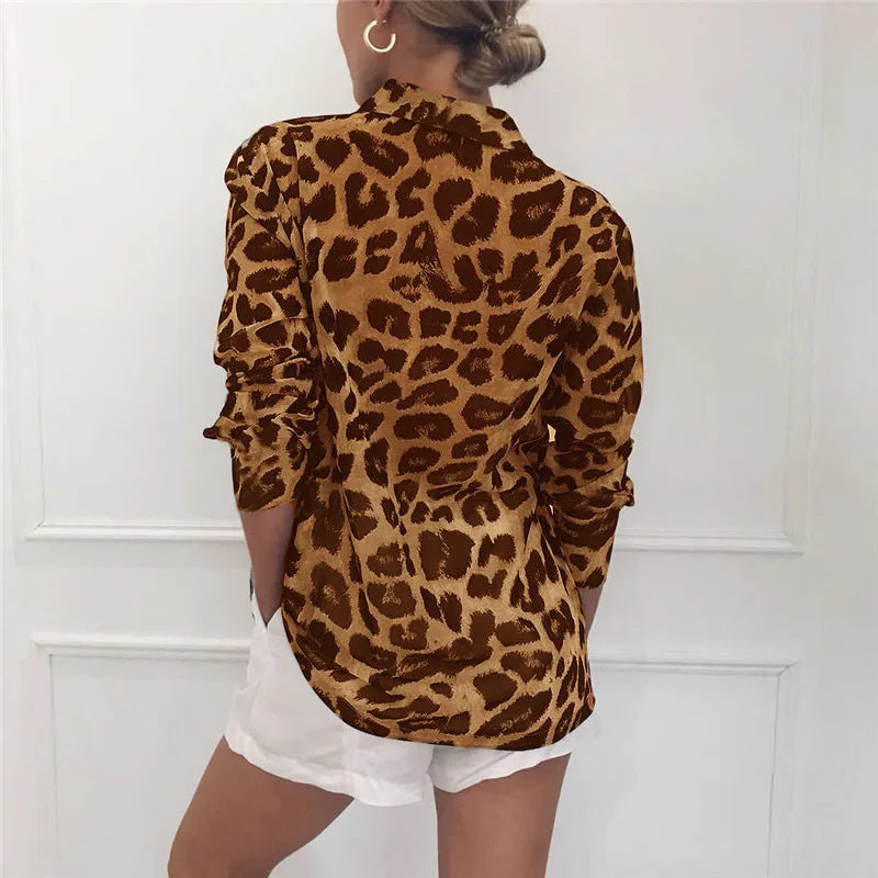 Long Sleeve Chiffon Leopard Print