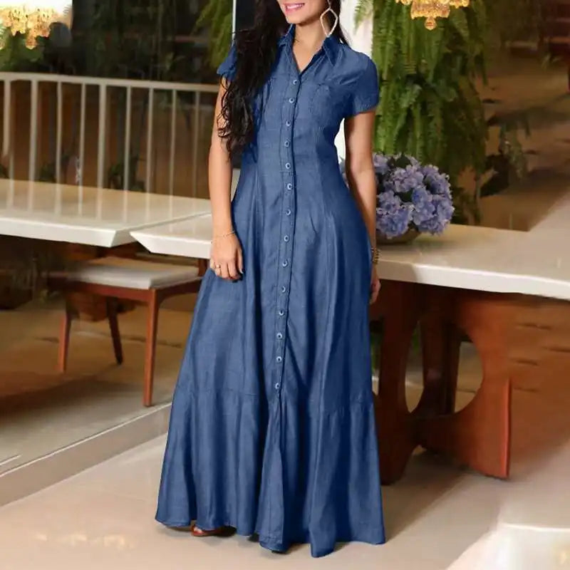 Denim Swing Dress with Long Dress with Pocket