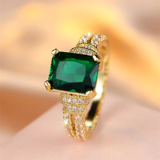 Green Crystal Square Stone Ring - May Birthstone