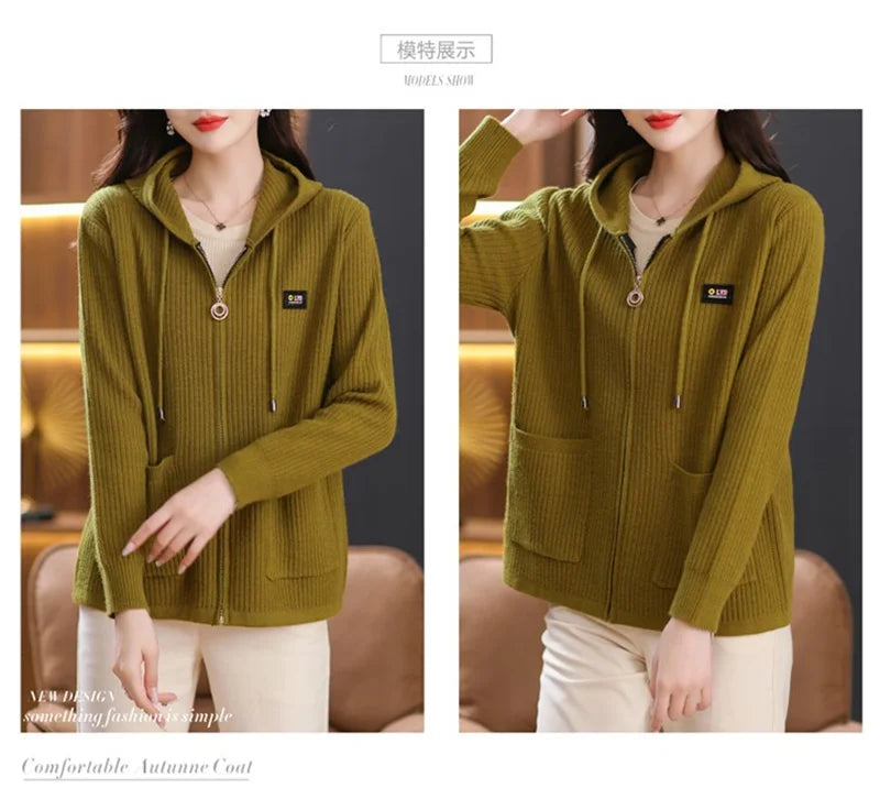 All season Hooded Knitted Cardigan with Pockets