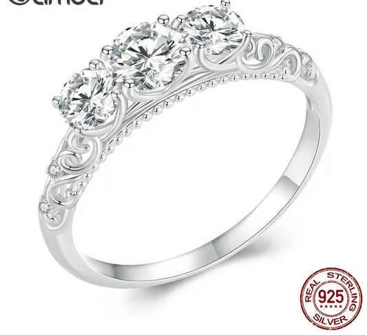 Sterling Silver 1.1 TCW Round Moissanite Lab Diamond Platinum Plated Ring