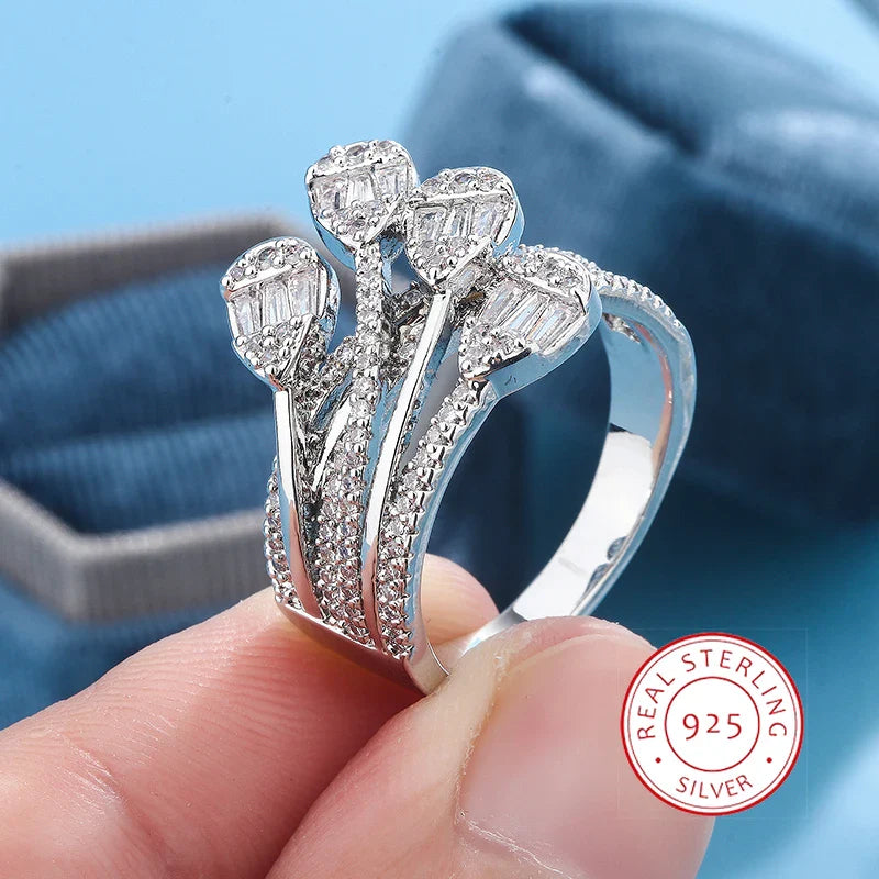 925 Silver Plated Luxury Bold Big Wedding Ring