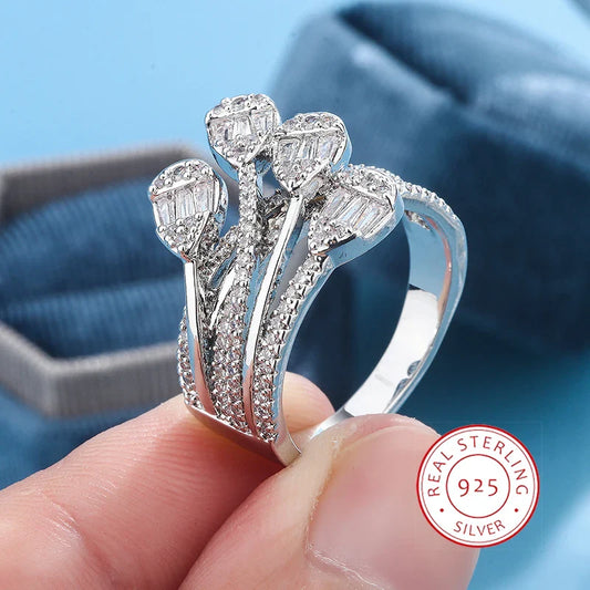 925 Silver Plated Luxury Bold Big Wedding Ring