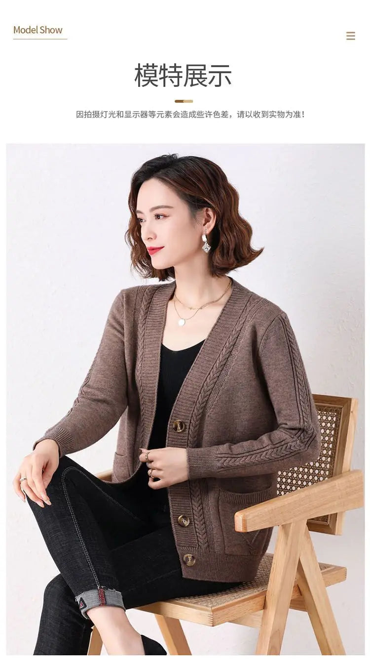 New Vintage  Button Cardigans Sweaters Coat with  Long Sleeve