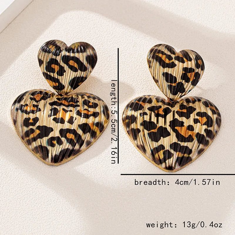 Trendy Gold Leopard Print  Heart  Drop  Earrings