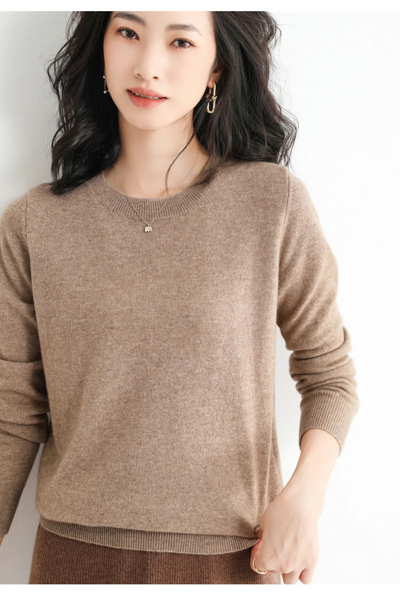 Classic Style Cashmere Round Neck Pullover with  Long Sleeve