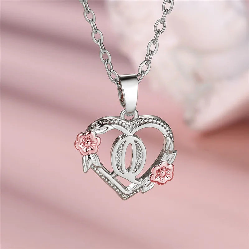 Personal A-Z Letter Flower Pendant Necklace
