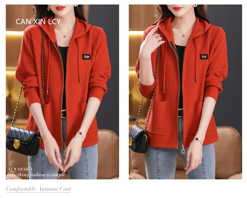 All season Hooded Knitted Cardigan with Pockets