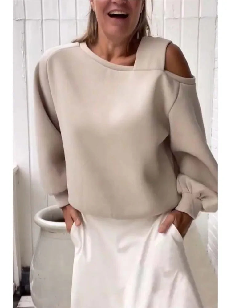 Chic Look Off-shoulder Top Pullover Blouse  with  Long-sleeved