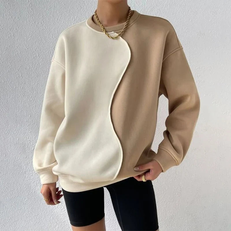 Elegant Patchwork Loose Neck Pullover Sweatshirts with  Long Sleeve