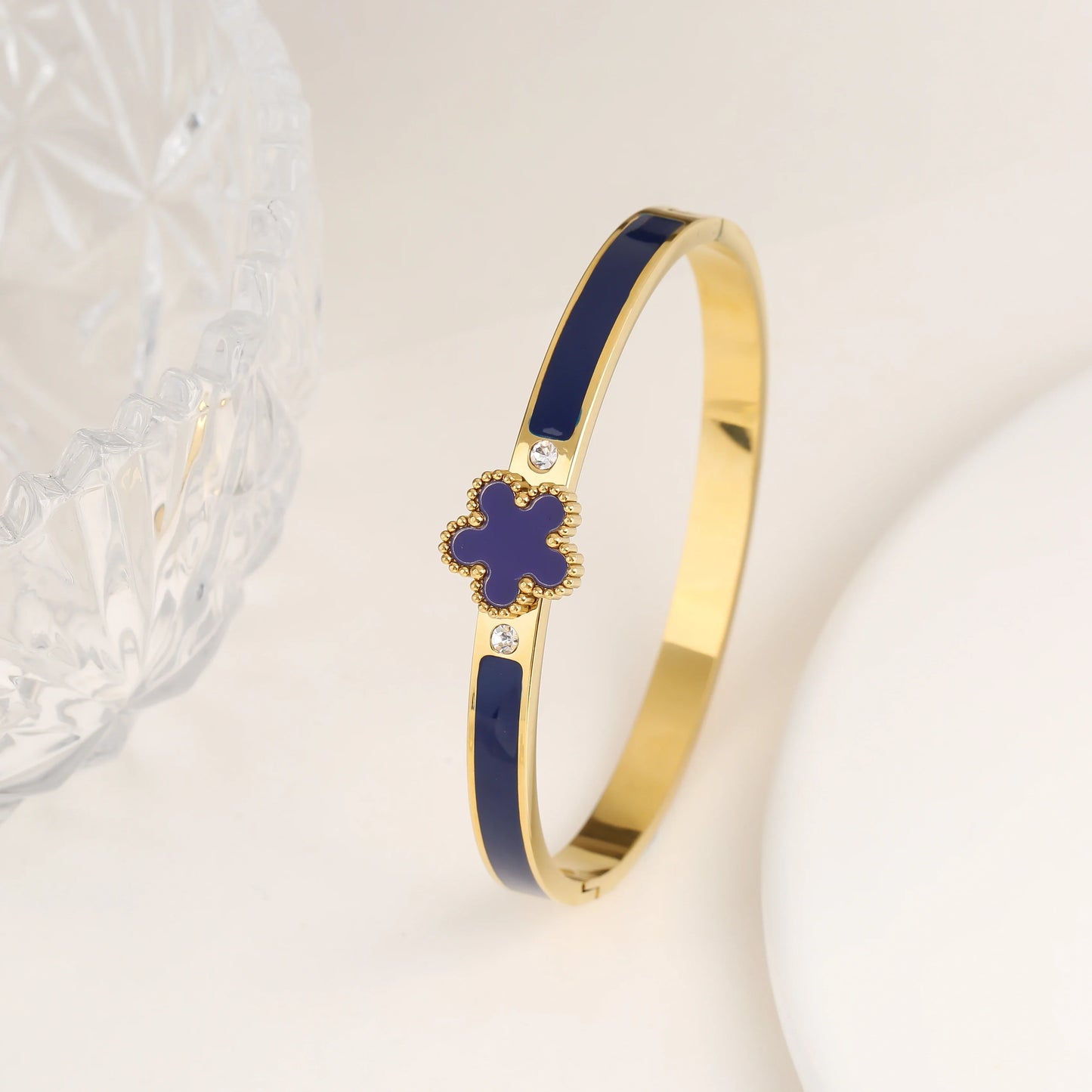 Five-Leaf Flower Open Bangle Bracelet