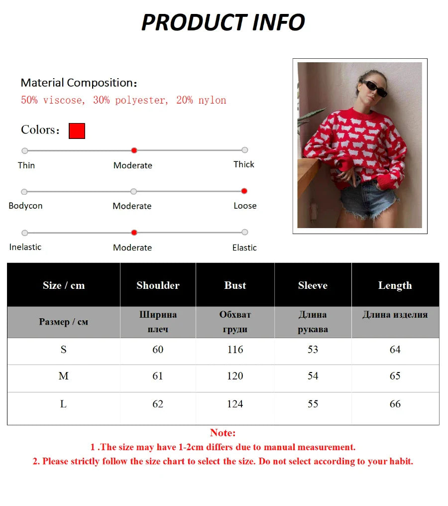 O-neck Alpaca Loose Casual Mid Length Printed Sweater