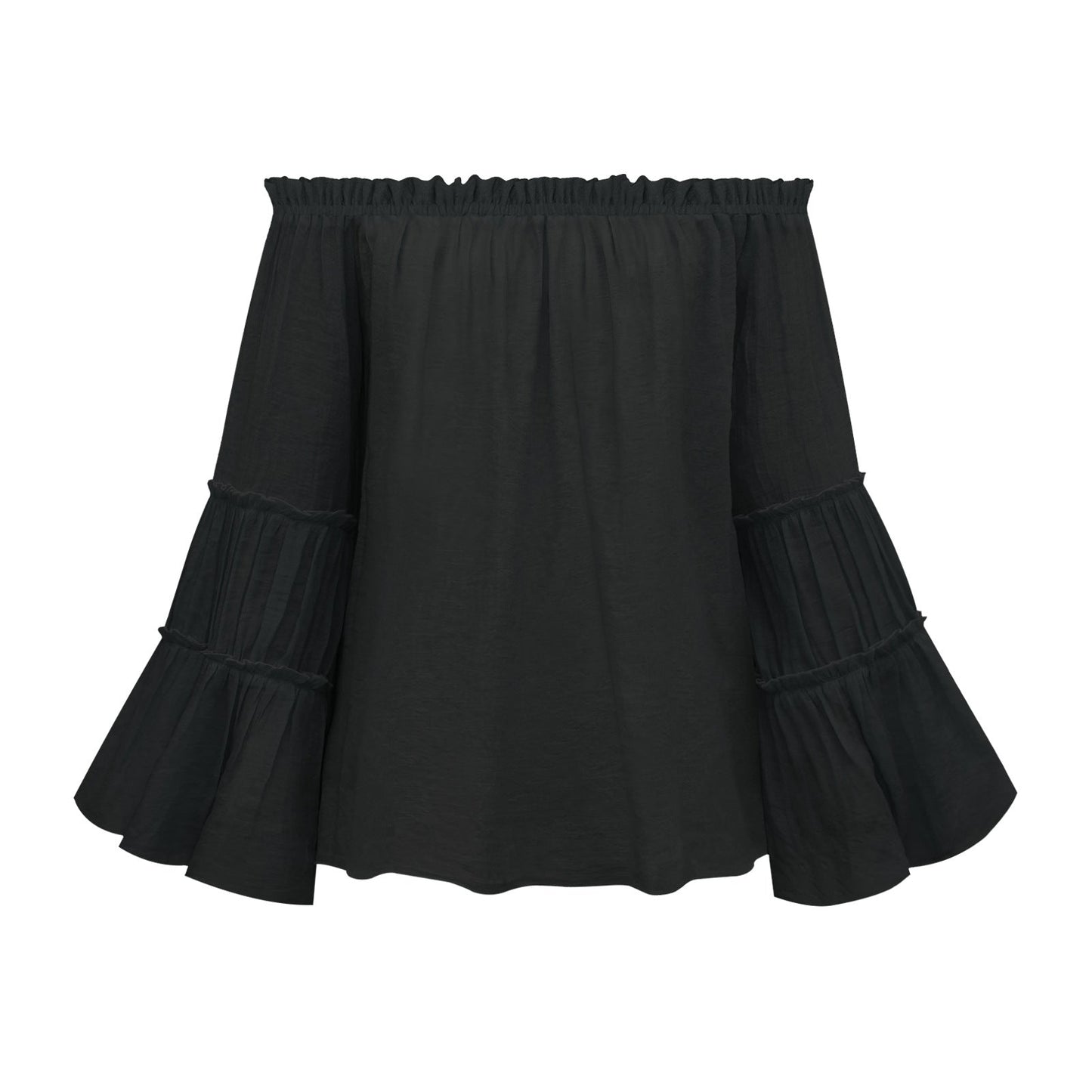 Orange Red  Off Shoulder Flare Long Sleeve Blouse