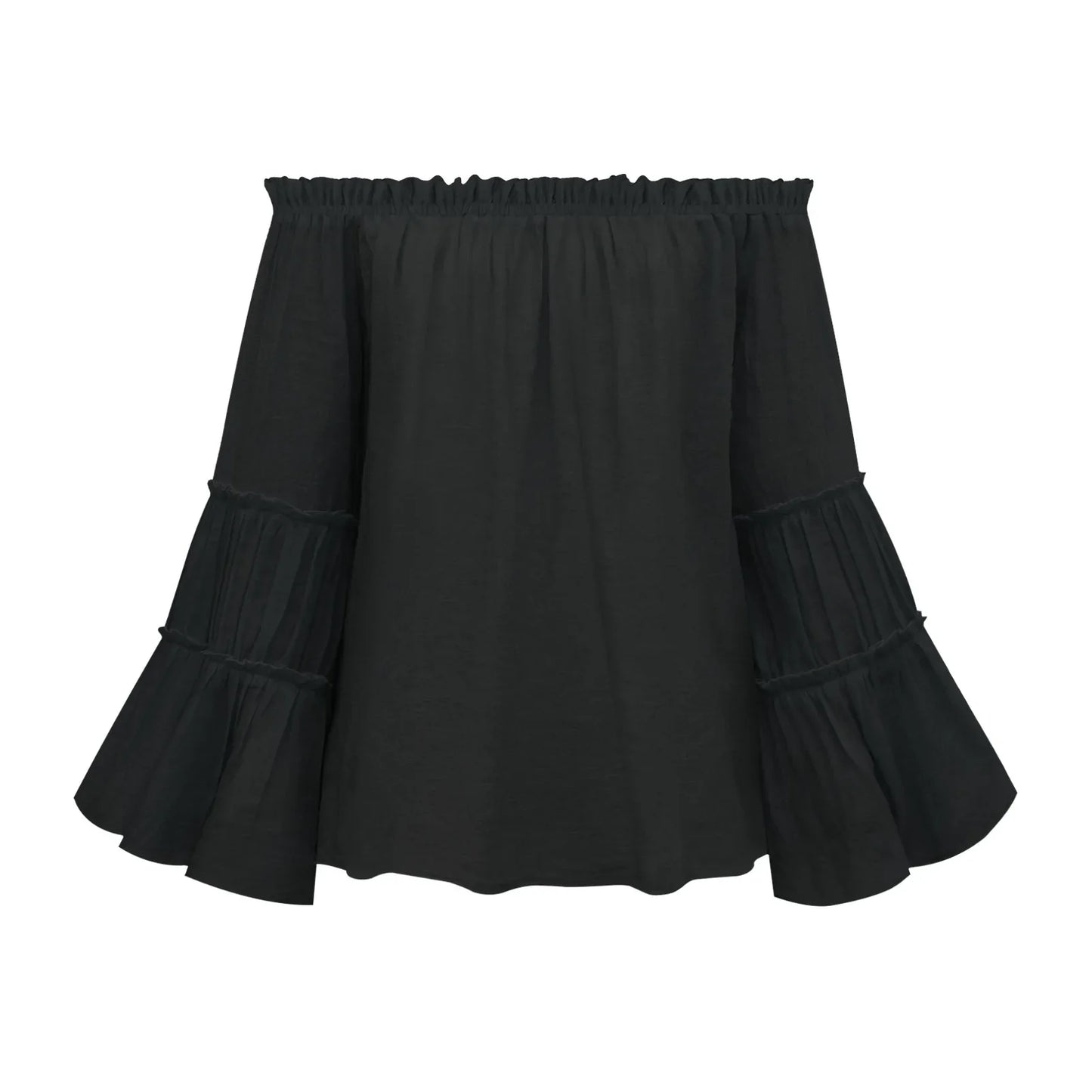 Orange Red  Off Shoulder Flare Long Sleeve Blouse