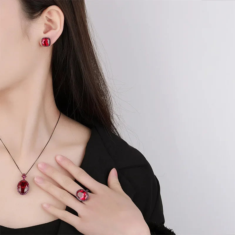 Red Corundum 18 Plated Gold Jewelry Set
