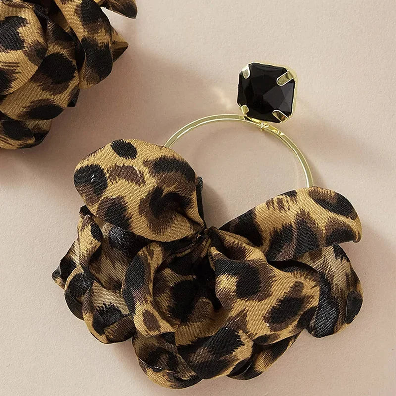 Leopard Print Fabric Art Drop Earrings